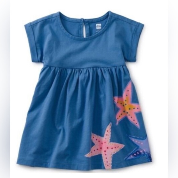 Tea Collection Other - Tea Collection Girls 4 Ruffled Starfish Empire Dress - Blue Yarrow - EUC!